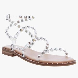 Steve Madden Silver Gladiator Sandals with Studded Details